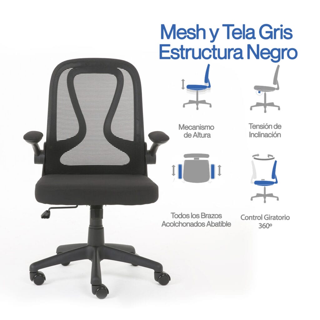 Silla Operativa E107 Mesh y Tela Color Negro Estructura Negro - OFIK S ...