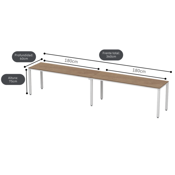 Configuración Lineal Billydesk 360x60cm (2 personas) - Imagen 3