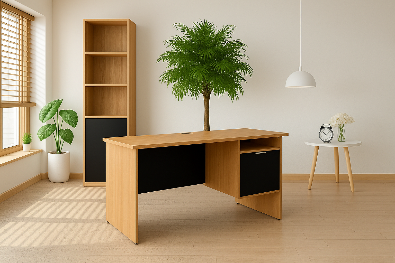 Imagen de un espacio de oficina flexible que presenta mobiliario modular, con mesas y sillas dispuestas en áreas colaborativas informales, rodeadas de plantas integradas que aportan un toque natural al entorno laboral. Este diseño promueve la productividad y la colaboración en un ambiente cómodo y funcional.