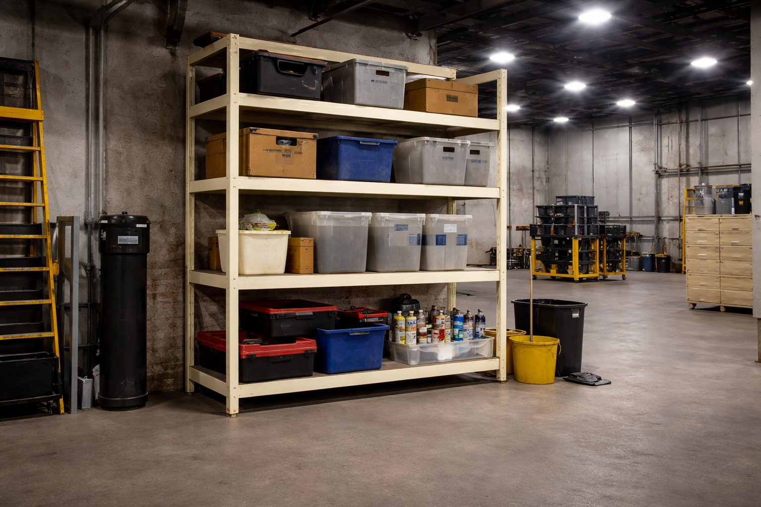 Estante metalico Un trabajador está organizando cajas de productos en una estantería metálica de almacén. Las cajas están etiquetadas con información sobre el precio y otros detalles, mientras que los anaqueles ofrecen una vista ordenada del espacio.