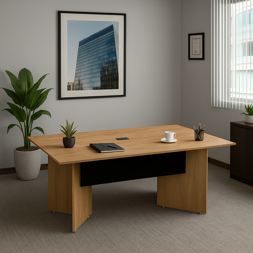 Una mesa de conferencias grande. Este espacio está diseñado para fomentar la colaboración y la creatividad durante las reuniones y juntas de trabajo.