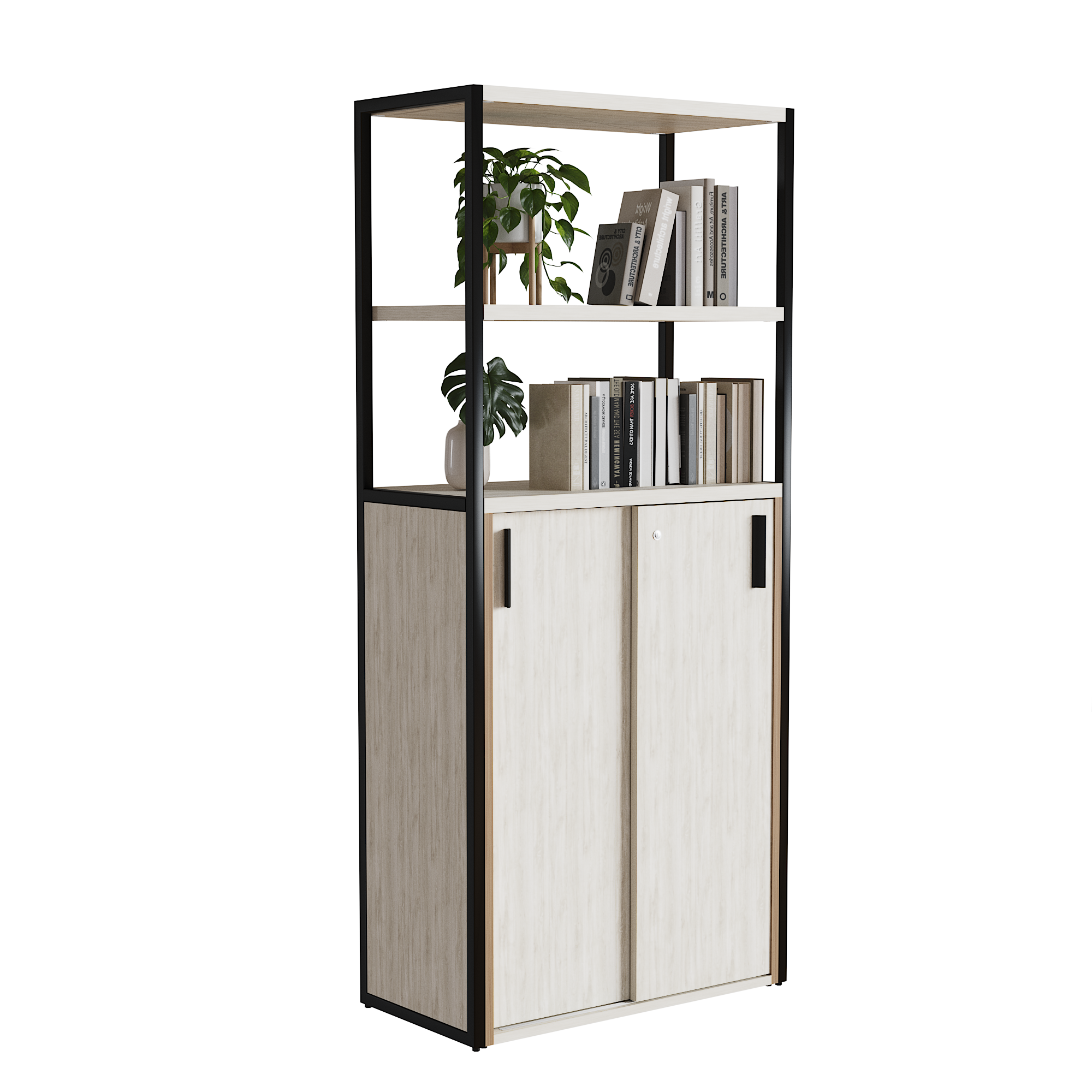 Librero Filio con credenza alta y puertas Corredizas 180x75 cm - Imagen 1